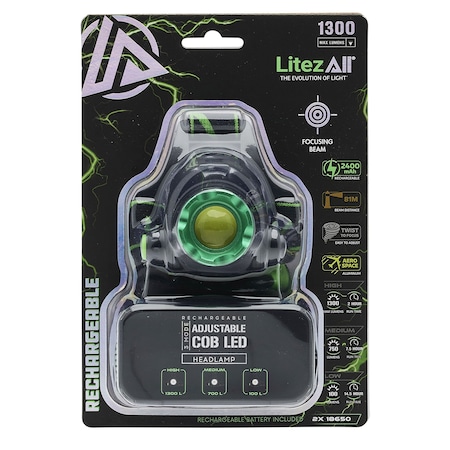 Litezall Rechargeable 1300 Lumen Head Lamp LA-1.3KHL-3/6